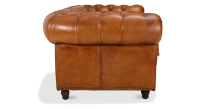 Canapé Chesterfield cuir 2 places marron clair accoudoirs cloutés