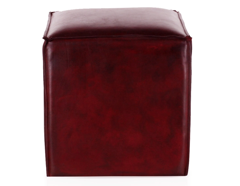 Pouf cuir rouge carmin
