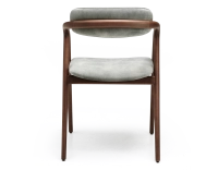 Chaise scandinave bois teinte noyer assise tissu velours gris bleu