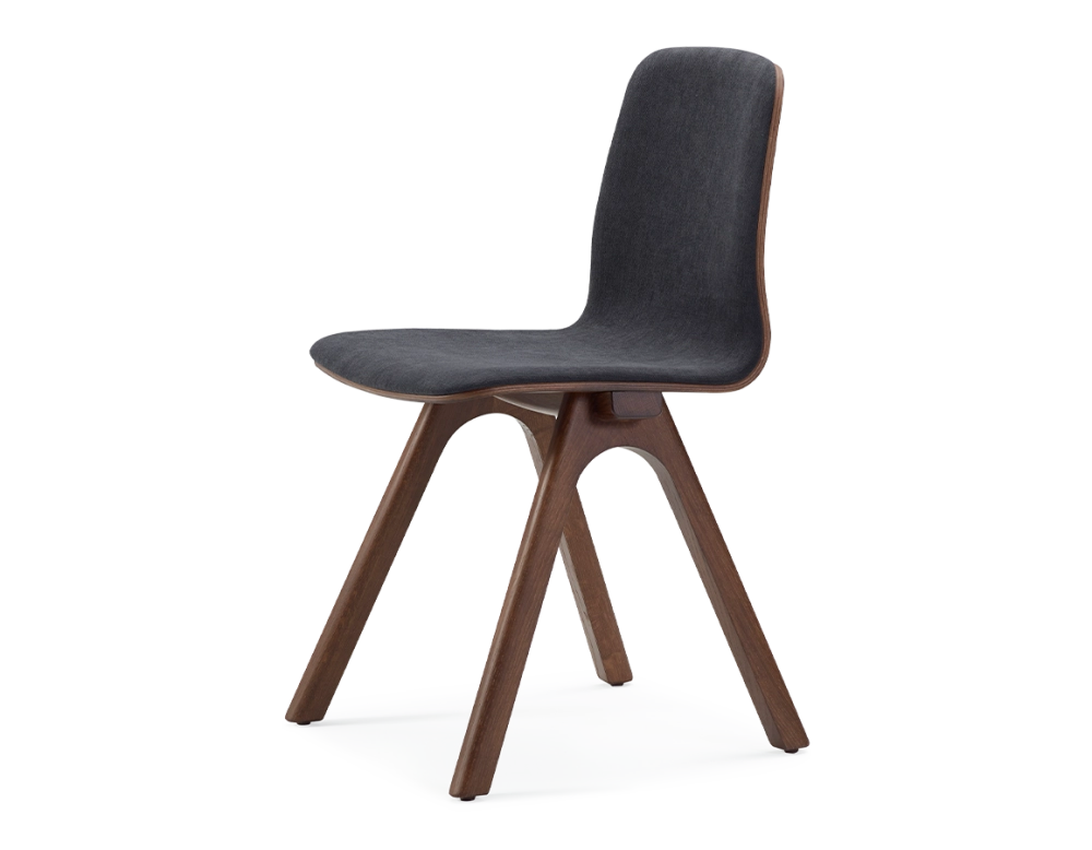 Chaise design en chêne tapissé bois teinte marron foncé assise tissu gris anthracite