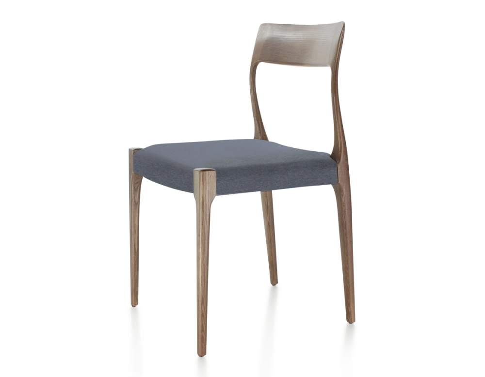 Chaise scandinave bois teinte marron foncé assise tissu gris