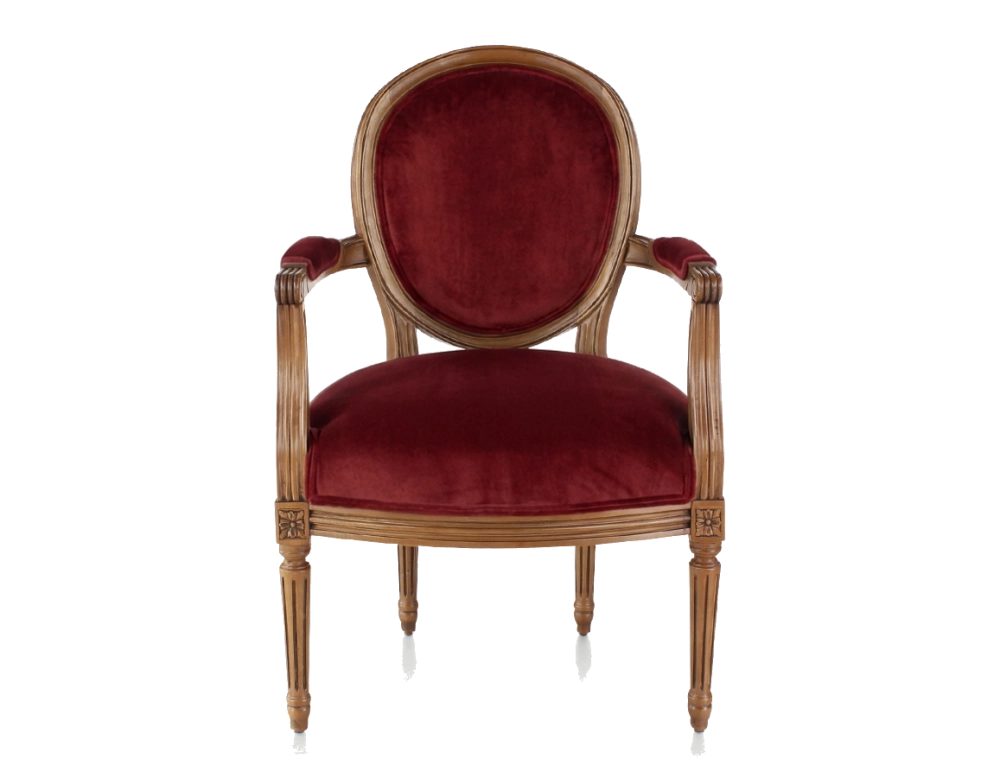 Fauteuil ancien style Louis XVI bois teinte ancienne et tissu bordeaux