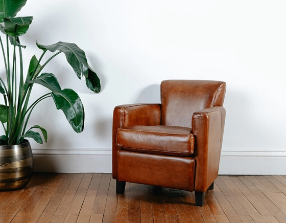 Fauteuil club cuir marron clair