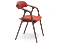 Chaise scandinave bois teinte marron foncé assise tissu orange brulé