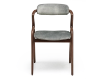 Silla escandinava madera tinte nogal asiento tejido terciopelo gris azul