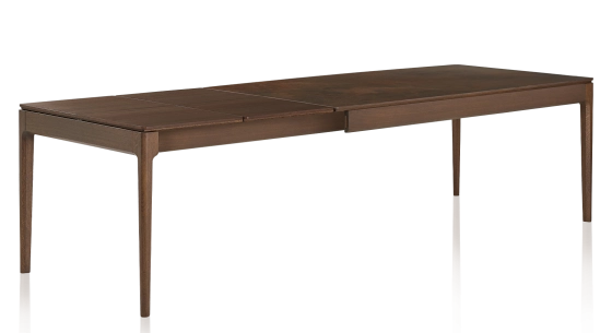 Table extensible 6 à 10 personnes en chêne et céramique allonges bois avec bois teinte marron foncé et plateau céramique brun oxydé 160x100 cm
