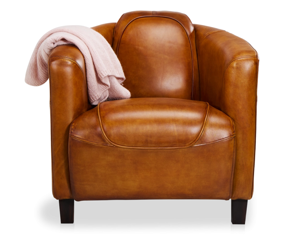 Fauteuil club cuir cognac