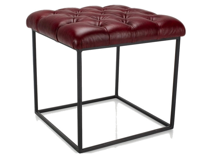 Pouf Chesterfield cuir rouge carmin