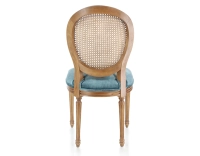 Chaise ancienne style Louis XVI bois teinte ancienne dossier canné assise tissu velours bleu pétrole