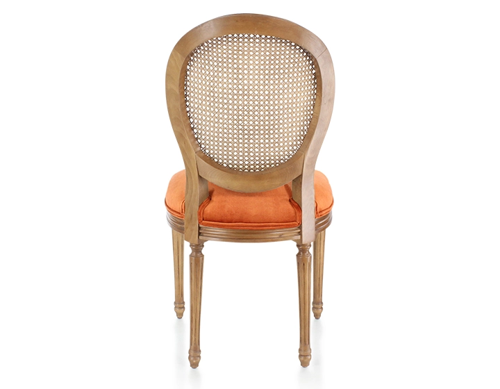 Chaise ancienne style Louis XVI bois teinte ancienne dossier canné assise tissu velours terracotta