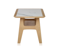 Table basse rectangulaire en chêne et céramique avec bois teinte naturelle plateau céramique effet marbre blanc 100x50 cm