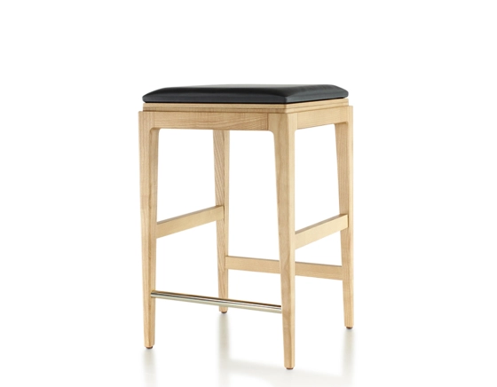 Tabouret de bar design H60 cm bois teinte naturelle assise cuir ébène