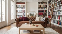 Canapé Chesterfield cuir 3 places marron vintage accoudoirs cloutés