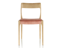 Chaise scandinave bois teinte naturelle assise tissu velours rose pâle
