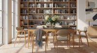 Table salle à manger en chêne et céramique 8 personnes avec bois teinte naturelle et plateau céramique effet ardoise 180x100 cm