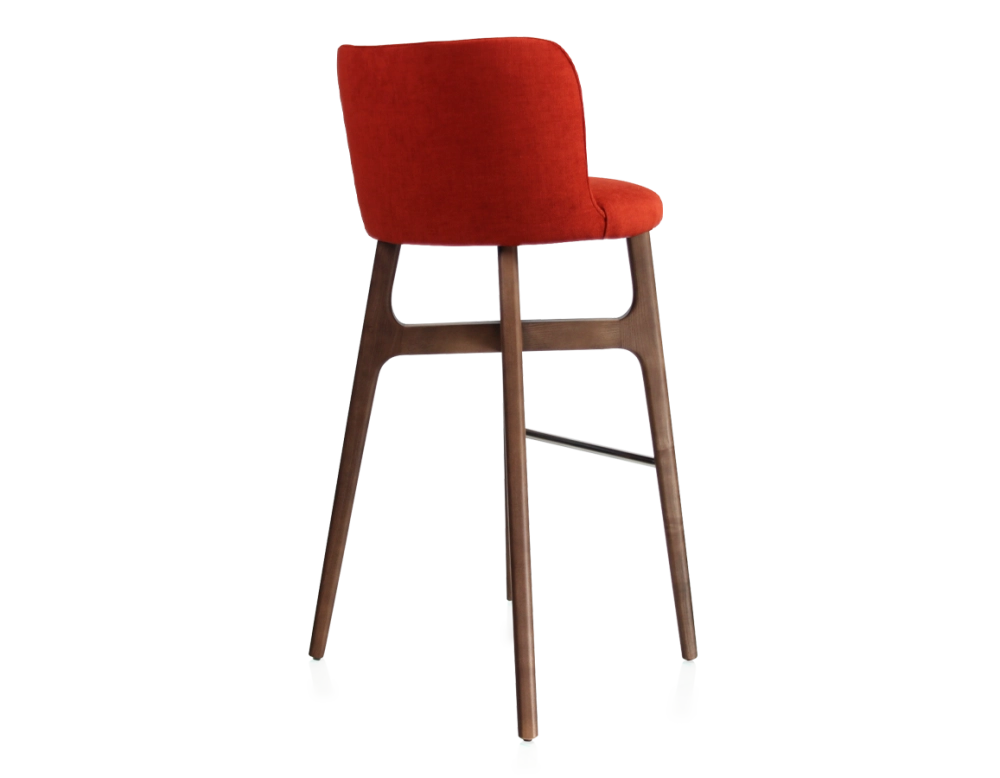 Taburete de bar h80 cm madera tintada marrón oscuro asiento tejido naranja quemado