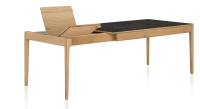 Table extensible 6 à 10 personnes en chêne et céramique allonges bois avec bois teinte naturelle et plateau céramique effet ardoise 140x90 cm