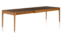 Table extensible 8 à 12 personnes en chêne et céramique allonges céramique avec bois teinte merisier et plateau et allonges céramique brun oxydé 210x100 cm