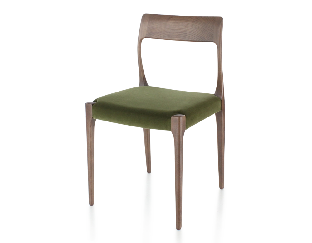 Silla escandinava madera tinte marrón oscuro asiento tejido verde oliva