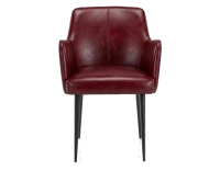 Chaise vintage avec accoudoirs cuir rouge carmin