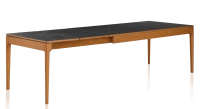Extendable table for 8 to 12 people in oak and ceramic with ceramic extensions with cherry-stained wood and ceramic slate-effect top and extensions 180x100 cm