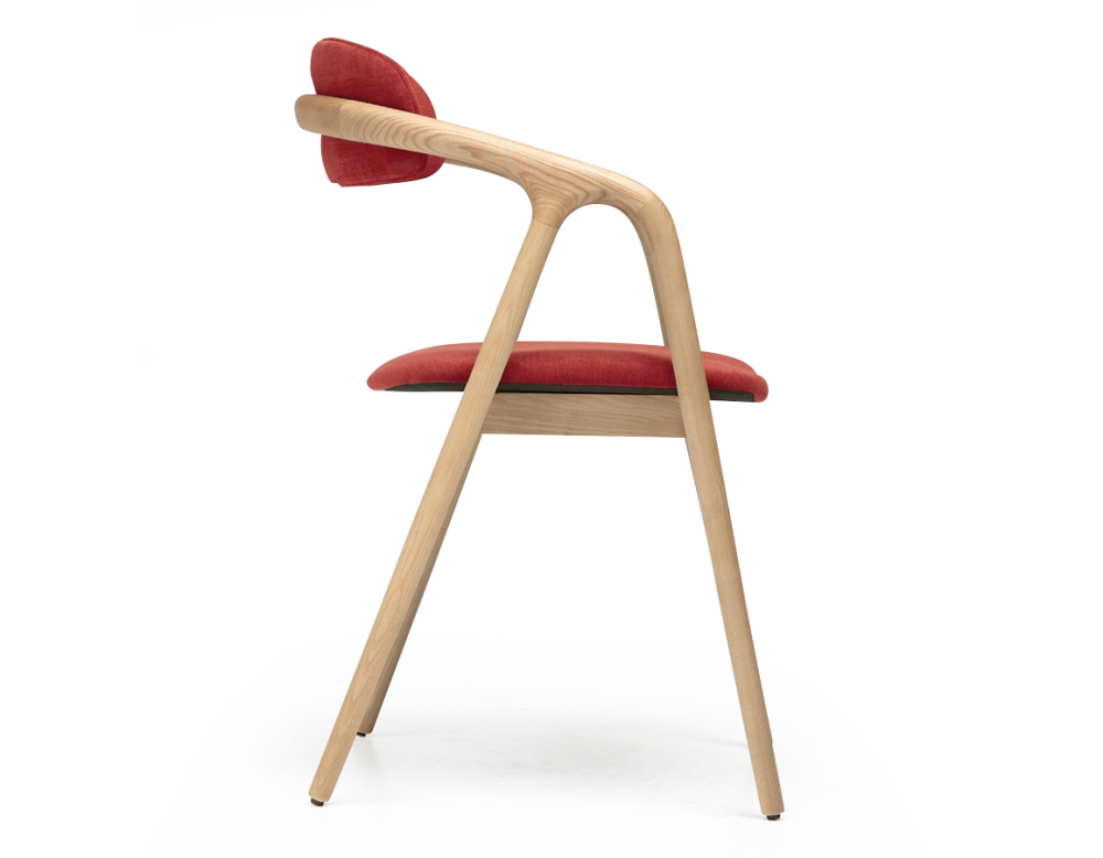 Silla escandinava madera tinte natural asiento tejido naranja quemado