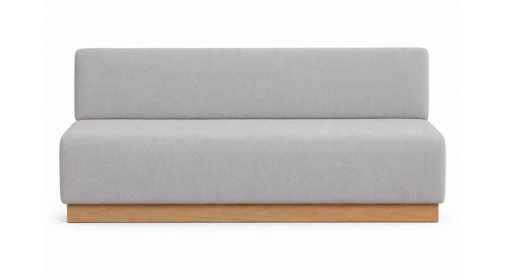 Banquette socle en chêne naturelle assise tissu beige naturel