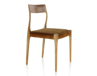 Chaise scandinave bois teinte merisier assise tissu velours bronze