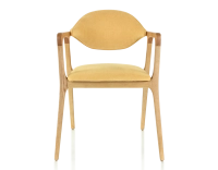 Chaise design avec accoudoirs bois teinte naturelle et tissu jaune