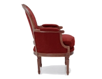 Fauteuil bergère mouluré style Louis XVI bois teinte ancienne et tissu bordeaux