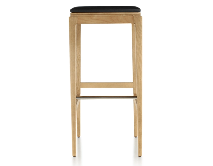 Tabouret de bar design H80 cm bois teinte naturelle assise cuir ébène