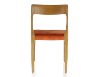 Chaise scandinave bois teinte merisier assise tissu velours terracotta
