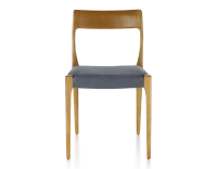 Chaise scandinave bois teinte merisier assise tissu gris