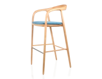 Tabouret de bar h80 cm teinte naturelle assise tissu bleu jean bois teinte naturelle et tissu bleu jean
