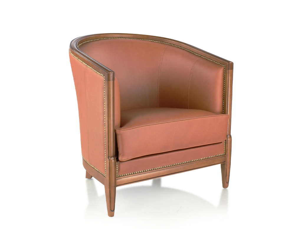 Sillón antiguo con reposabrazos moldurados bois teinte ancienne et cuir châtain