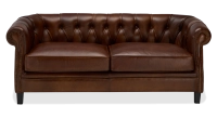 Sofá Chesterfield de piel 2 plazas marrón intenso reposabrazos con tachuelas