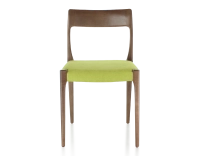 Chaise scandinave bois teinte marron foncé assise tissu vert pomme