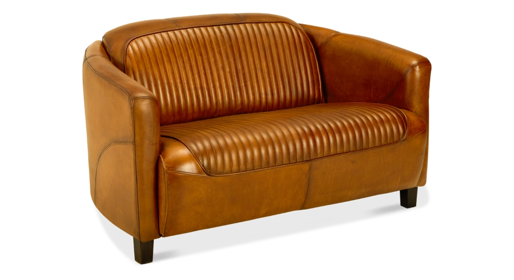 2 seater leather club sofa cognac