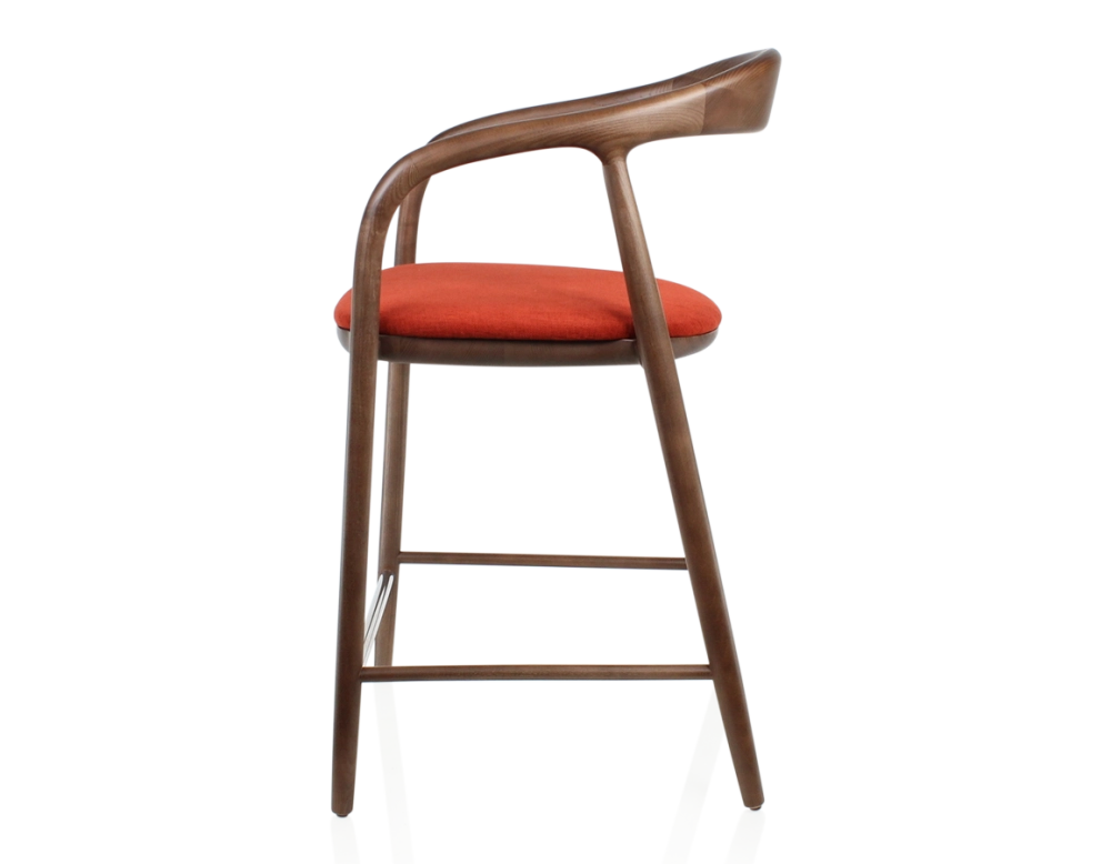 Bar stool H60 cm dark brown stained wood and burnt orange fabric