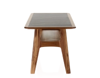 Table basse rectangulaire en noyer et céramique bois teinte naturelle plateau céramique effet marbre noir 100x50 cm