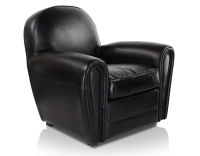 Fauteuil club cuir noir accoudoirs cloutés