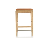 Tabouret de bar design H60 cm bois teinte naturelle assise cuir caramel
