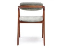 Chaise scandinave bois teinte merisier assise tissu velours gris bleu