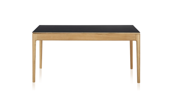 Table salle à manger 6 personnes en chêne et céramique avec bois teinte naturelle et plateau céramique noir unie 140x90 cm