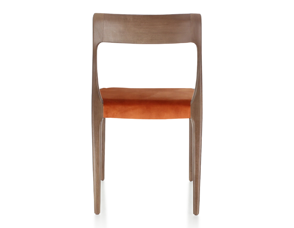 Chaise scandinave bois teinte marron foncé assise tissu velours terracotta