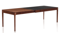 Table extensible 8 à 12 personnes en noyer et céramique allonges bois avec bois teinte natruelle et plateau céramique effet ardoise 180x100 cm