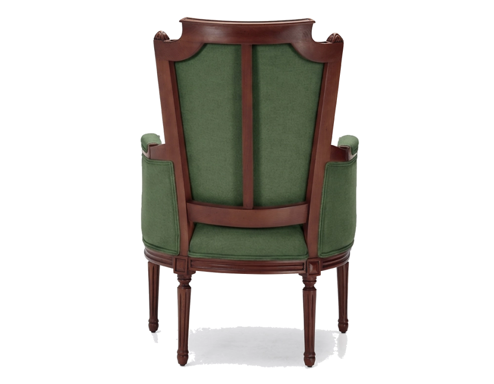 Louis XVI style bergère armchair bois teinte ancienne et tissu vert foncé