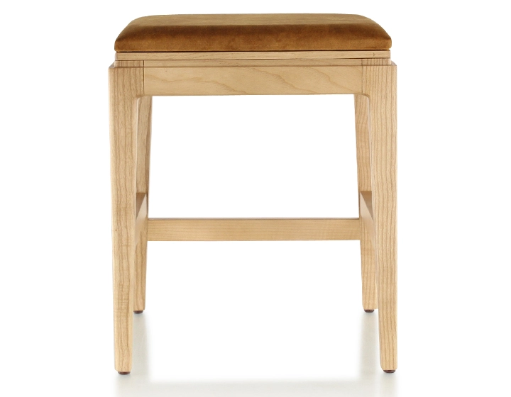 Taburete de diseño H45 cm madera tinte natural asiento tejido terciopelo bronce