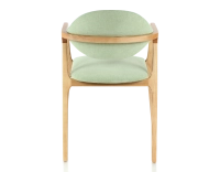 Chaise design avec accoudoirs bois teinte naturelle et tissu vert