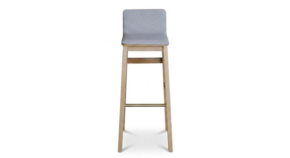 Taburete de bar de roble H80 cm madera tinte natural asiento tejido gris